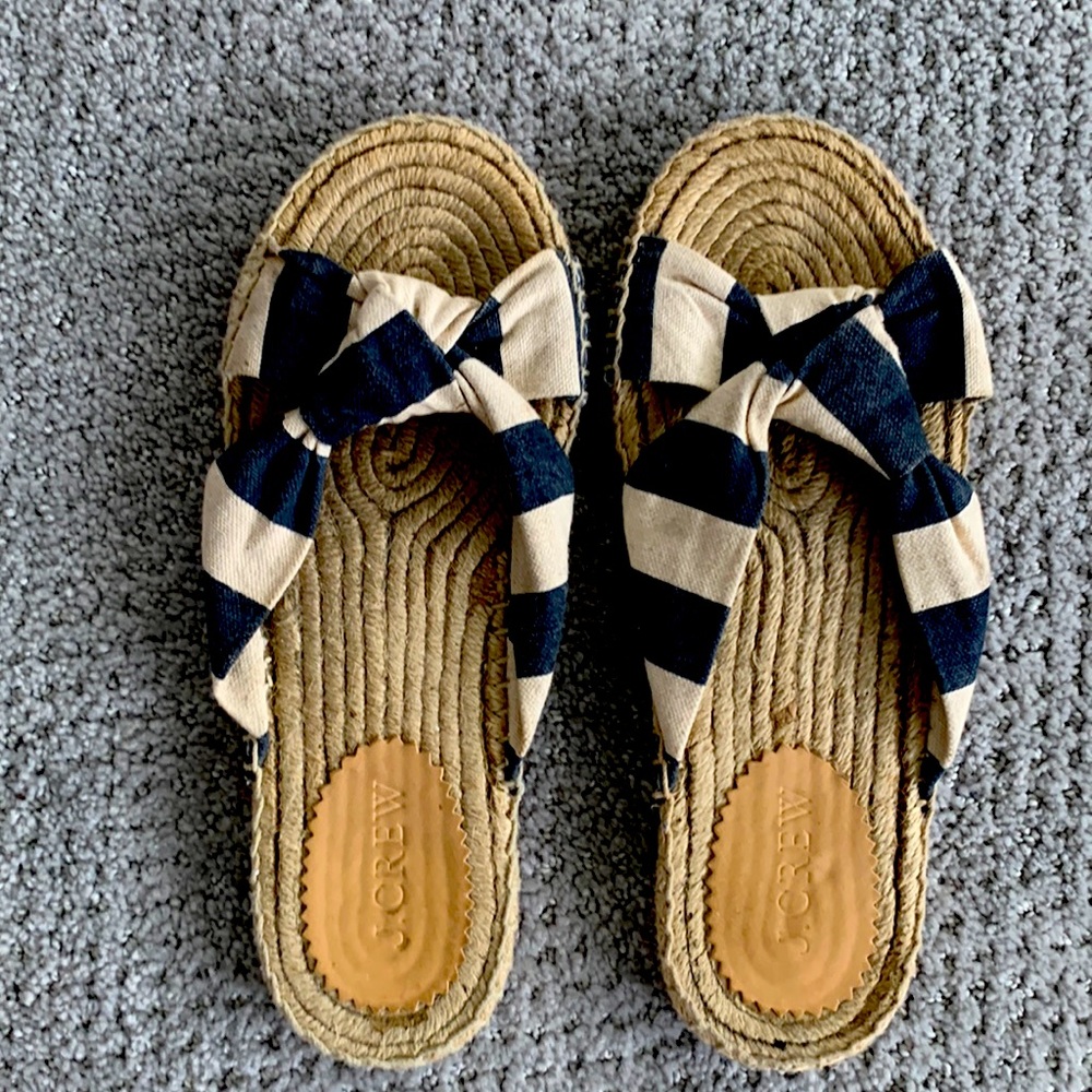 J crew blue and white striped sandals